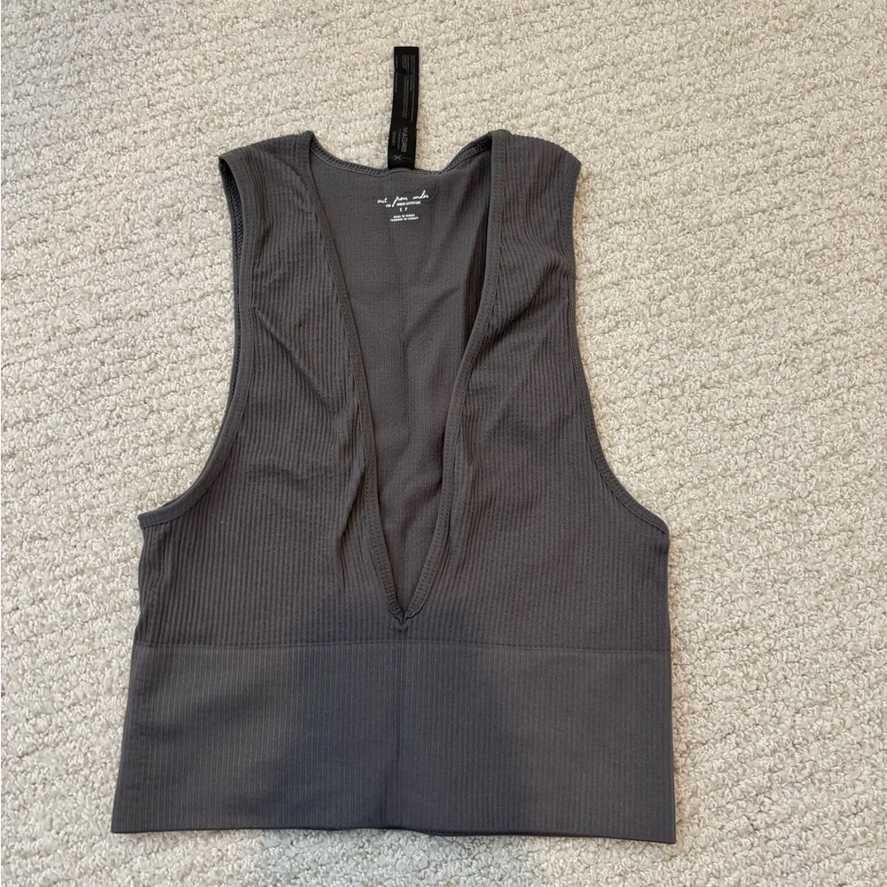 Urban Outfitters Charcoal Ribbed Deep-V Tank